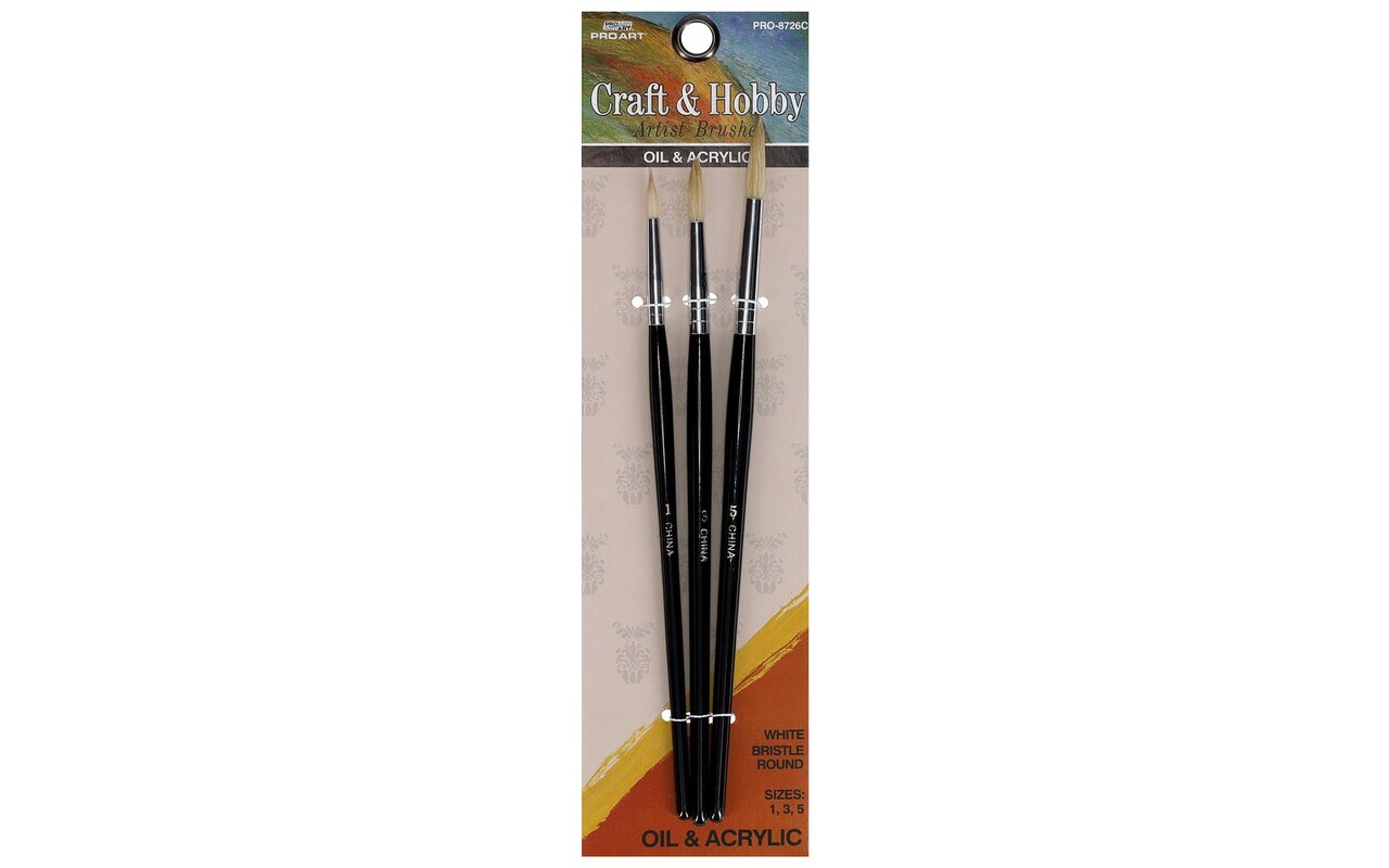 Pro Art Brush White Bristle Set Round 3pc, Paint Brushes, Acrylic Paint Brush Set, Paint Brushes Acrylic Painting, Small Paint Brushes, Paintbrush, Acrylic Paint Brushes